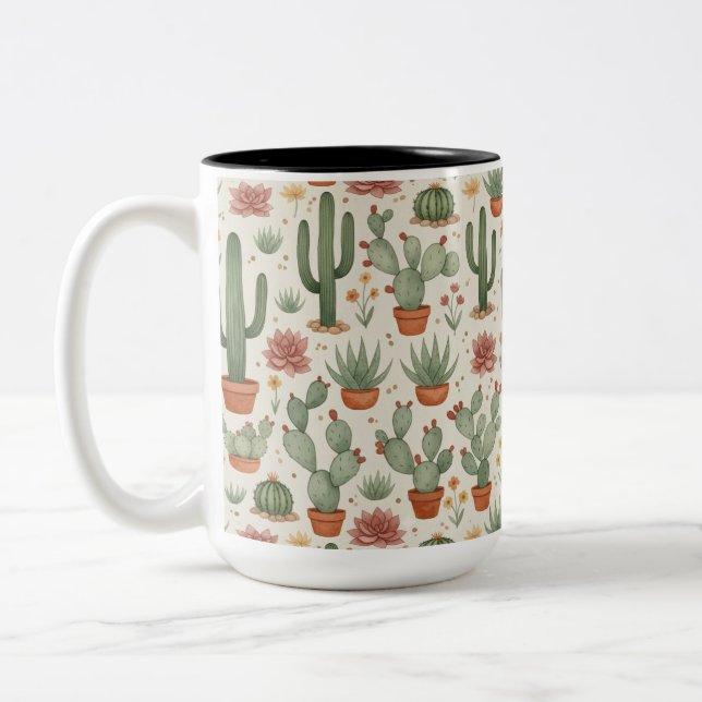 Taza Bicolor Desert Cacti Succulent Seamless Pattern (Izquierda)