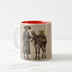 Taza Bicolor desierto, nave espacial estrellada, dunas, camello