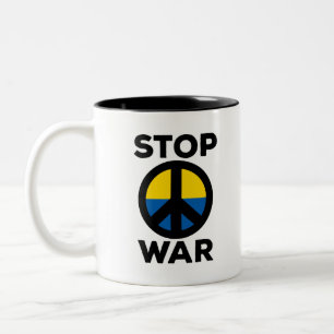 Taza Bicolor Detengan la bandera de guerra de Ucrania