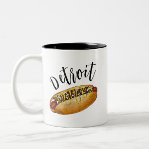 Taza Bicolor Detroit Michigan MI Coney Island Hot Dog Hotdog