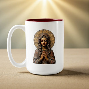 Taza Bicolor Devoción Tallada Madera María