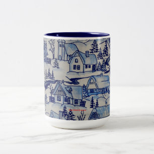 Taza Bicolor Día de fiesta de Navidad del pueblo del navidad