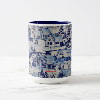 Taza Bicolor Día de fiesta de Navidad del pueblo del navidad