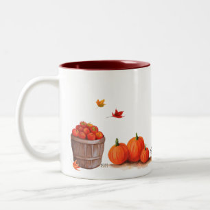 Taza Bicolor Día de la caída con las manzanas y el rastrillo