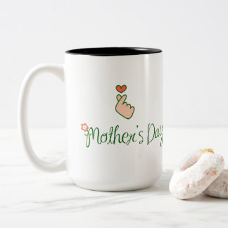 Taza Bicolor Día de la Madre Coreano Corazón de Dedo Minimalist