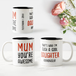 Taza Bicolor Día de la Madre Divertido y Asombroso Hija Tipogra