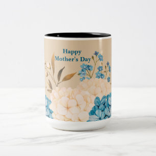 Taza Bicolor Día de la Madre Floral Azul y Crema