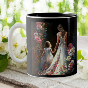 Taza Bicolor Día de la Madre floral personalizado y lindo, hija