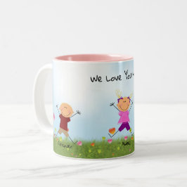 Taza Bicolor Día de la Madre Palos Niños 2 Niños 1 Mug Chica