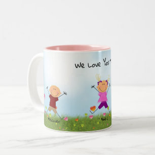 Taza Bicolor Día de la Madre Palos Niños 2 Niños 1 Mug Chica