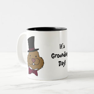 Taza Bicolor Día de la Marmota   Top Hat Bow Tie