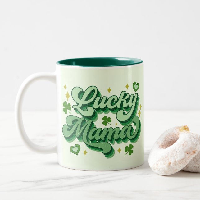 Taza Bicolor Día de la Suerte Mama St Patrick (Con donut)