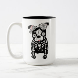 Taza Bicolor Dia de los Muertos Boston Terrier Frenchie Mug