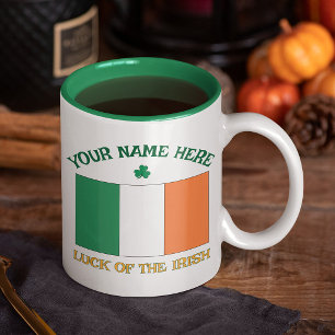 Taza Bicolor Día de San Patricio Bandera de Irlanda Nombre Pers