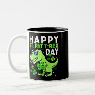 Taza Bicolor Día de San Patricio Dinosaurio Shamrock Leprechaun