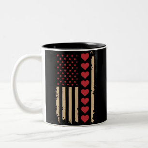 Taza Bicolor Día de San Valentín Corazones Bandera de EE. UU. 