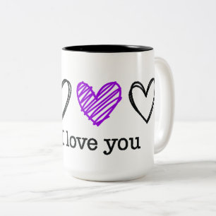 Taza Bicolor Día de San Valentín del Día PS Te Amo Corazón Púrp