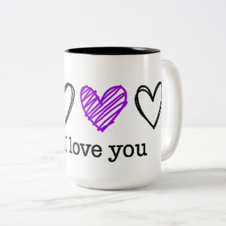 Taza Bicolor Día de San Valentín del Día PS Te Amo Corazón Púrp