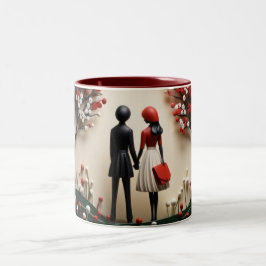 Taza Bicolor Día de San Valentín Silueta de Pareja Romántica Am