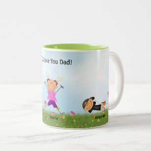 Taza Bicolor Día del Padre 2 Niños 1 Chica Pegar niños Mug