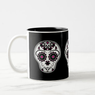 Taza Bicolor Día femenino del cráneo muerto del azúcar