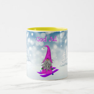 Taza Bicolor Día festivo Nisse esquí arbolado de color rosa