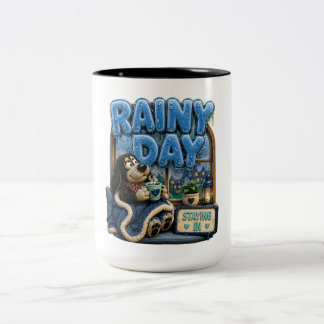 Taza Bicolor Día Lluvioso Quedándose En Divertido Acogedor