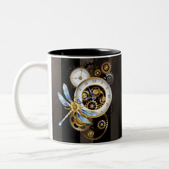 Taza Bicolor Diales Steampunk con libélula (Izquierda)