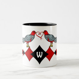 Taza Bicolor Diamantes retro, pájaros y gusanos cardíacos_Monog