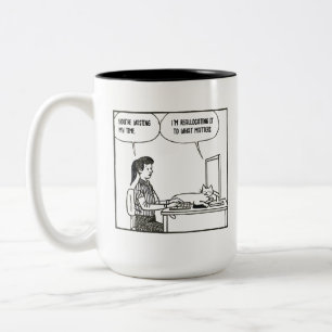 Taza Bicolor Dibujo Animado Corporativo Humor Oficina Gato Dive