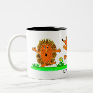Taza Bicolor Dibujo animado de erizo bailarín