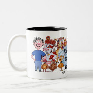 Taza Bicolor Dibujo animado de hombre y animales