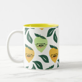 Taza Bicolor Dibujo animado divertido de limón amarillo lindo