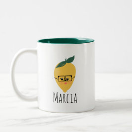 Taza Bicolor Dibujo animado divertido de limón amarillo lindo