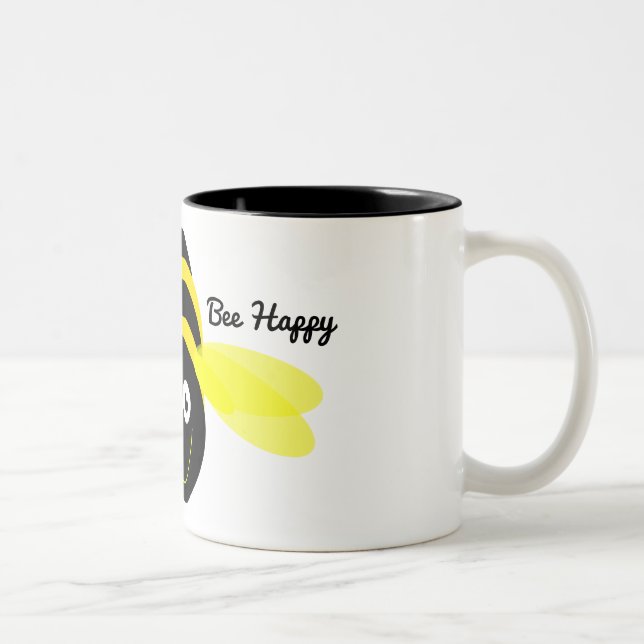 Taza Bicolor Dibujo animado feliz de la abeja en un negro (Derecha)