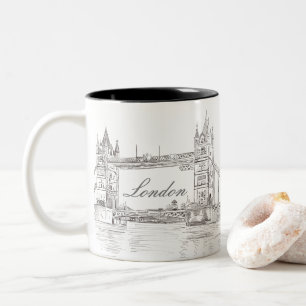 Taza Bicolor Dibujo arquitectónico de tinta gris del puente de 