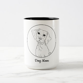 Taza Bicolor Dibujo de arte en línea simple de Perro Mamá