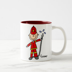 Taza Bicolor Dibujo de bombero con palitos