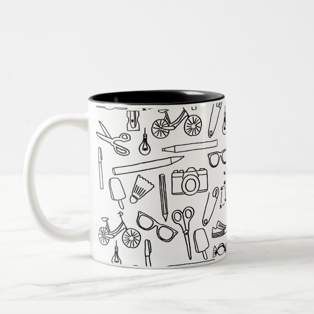 Taza Bicolor Dibujo de Doodle Cuto Café Mug (Izquierda)