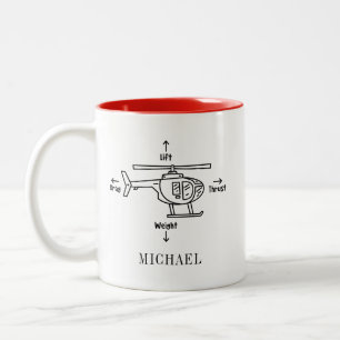 Taza Bicolor Dibujo de helicóptero lindo cuatro fuerzas