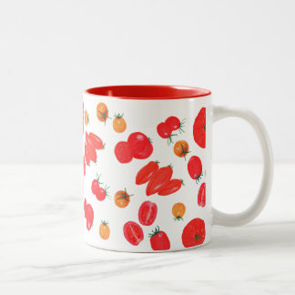 Taza Bicolor Dibujo de lápiz de color amarillo y tomate rojo