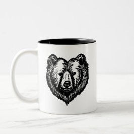 Taza Bicolor Dibujo de tinta de la cara de oso en blanco y negr