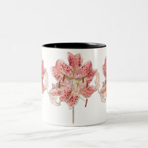 Taza Bicolor Dibujo de una flor roja vintage de Samuel Colman