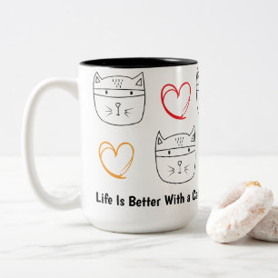 Taza Bicolor Dibujo divertido de gato bandido – Arte minimalist