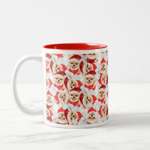 Taza Bicolor Dibujo divertido de Pomerania para Navidad