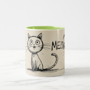 Taza Bicolor Dibujo divertido minimalista de gato con "Just Meo