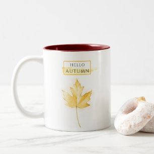 Taza Bicolor Dibujo elegante y moderno de hojas de otoño de oro