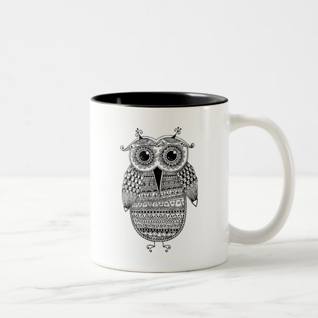 Taza Bicolor Dibujo étnico de la tinta del búho (Derecha)