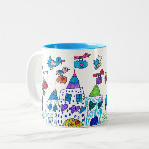 Taza Bicolor Dibujo infantil , Castillo colorido