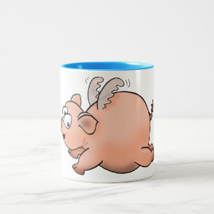 Taza Bicolor Dibujo Personalizado de un cerdo con alas volando